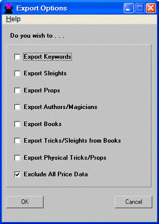 Image of import/export options screen.